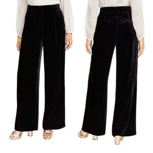 LOFT Peyton Black Velvet Wide Leg Trouser Pants Mid Rise Petite 2P NWT